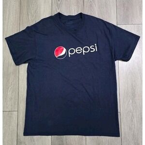 Pepsi T-Shirt Men's L Gildan DryBlend Navy Blue Logo Soft Graphic Tee Retro USA